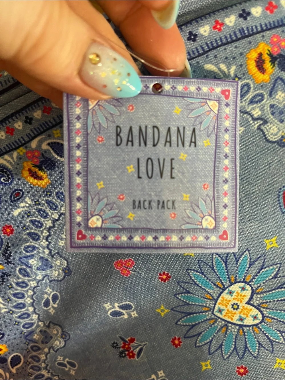 Brighton Bandana Love Backpack NWT Blue Denim Look Paisley